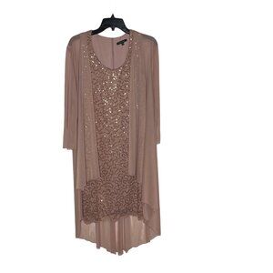 Marina Blush Short Sleeveless Sequin Dress Chiffon 2-Piece Jacket Dress